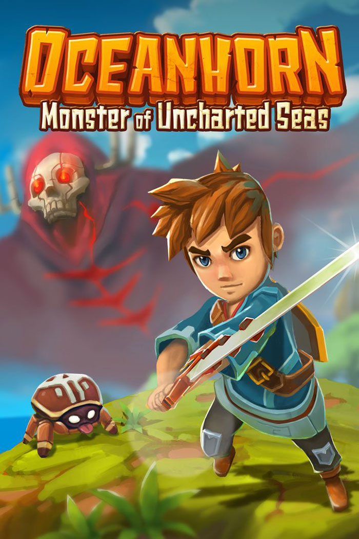 Young warrior holding sword ready for battle with spider and ghostly skull in background from popular mobile games.