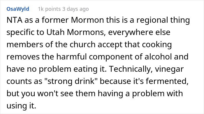 New Neighbor Gets Blasted By Mormon Guests After Dinner As They Discovered That The Sauce He Made Contained Red Wine