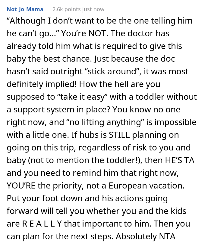 Husband Plans To Leave 33-Week High-Risk Pregnant Wife And A Toddler Alone For A Trip To Another Continent, Wife Wonders If She's Wrong To Be Upset About It