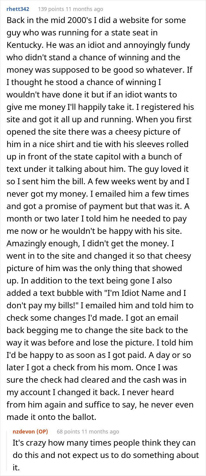 Client Thinks He Can Screw This Web Developer Over And Not Pay For A Job, Regrets It When He Loses A Business And A House Because Of It