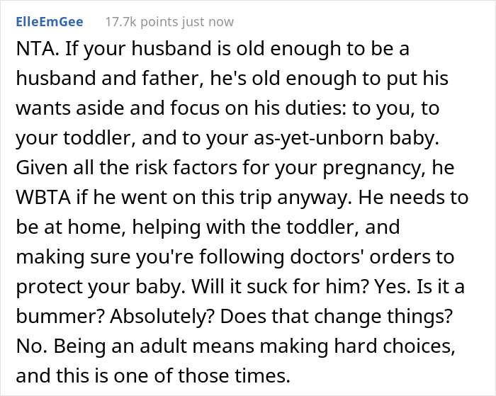 Husband Plans To Leave 33-Week High-Risk Pregnant Wife And A Toddler Alone For A Trip To Another Continent, Wife Wonders If She's Wrong To Be Upset About It