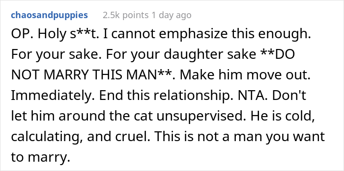 Man Lets Out An Indoor Cat He Hates "Probably Hoping For Her To Get Lost", Fianc&eacute;e Goes Off At Him In Front Of His Whole Family