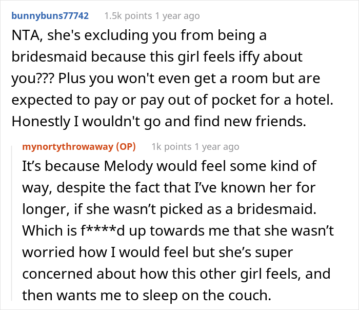 Woman Is Not Given Bridesmaid Duties And Has To Sleep On The Couch At Friend&rsquo;s Wedding So She Asks If She&rsquo;s Right For Not Wanting To Pay For Lodging