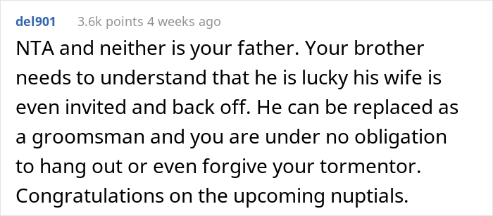 Woman Upset She Doesn't Get To Do Anything Special In Husband's Sister's Wedding, Despite Her Being A Huge Bully To Sister Back In The Day Woman Upset She Doesn't Get To Do Anything Special In Husband's Sister's Wedding, Despite Her Being A Huge Bully To Sister Back In The Day