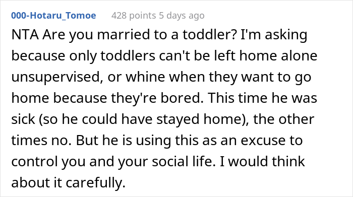 &ldquo;AITA For Refusing To Go Home When My Husband Told Me To?&rdquo;