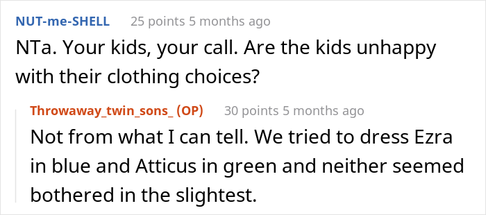 Mom Decided To Dress Her Twin Boys In Two Different Colors To Tell Them Apart, Cousin Goes "Ballistic" On Her