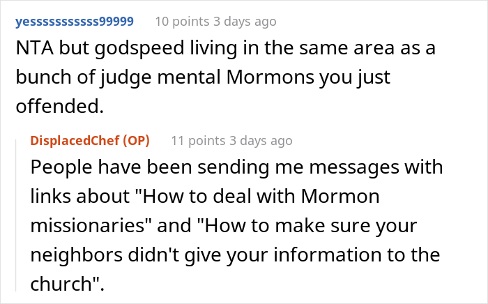 New Neighbor Gets Blasted By Mormon Guests After Dinner As They Discovered That The Sauce He Made Contained Red Wine