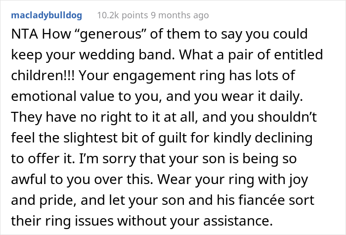 Mother Is Called 'Materialistic' After Refusing To Pass On Her Engagement Ring As An Heirloom Mother Is Called 'Materialistic' After Refusing To Pass On Her Engagement Ring As An Heirloom