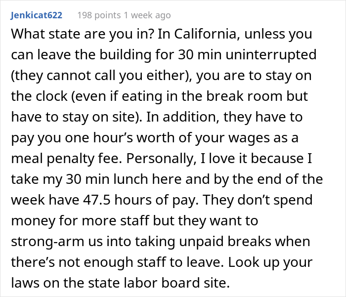 Entitled Boss Gets Slammed Online For Expecting Employees To Not Leave The Building During Lunch Hours