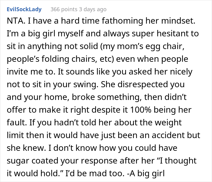 420ish Lbs Sister-In-Law Destroys Beloved Garden Swing After Being Asked Not To Sit In It Because Of Its Weight Limit, Family Drama Ensues