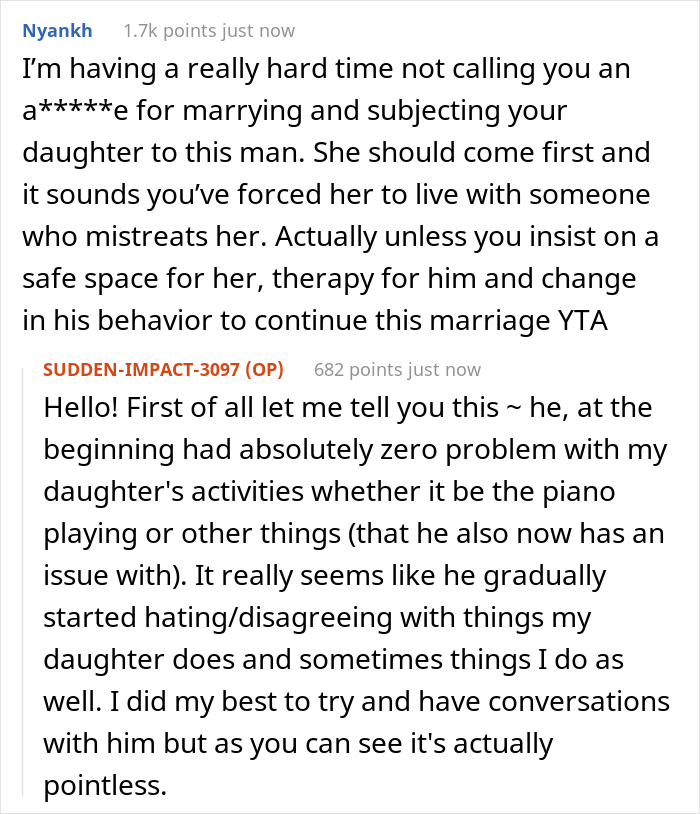 Mom Is Not Willing To Step Back When Her Husband Asks For More Time To Pay $6,000 For A New Piano For His Stepdaughter After He Smashed It Out Of Anger Mom Is Not Willing To Step Back When Her Husband Asks For More Time To Pay $6,000 For A New Piano For His Stepdaughter After He Smashed It Out Of Anger