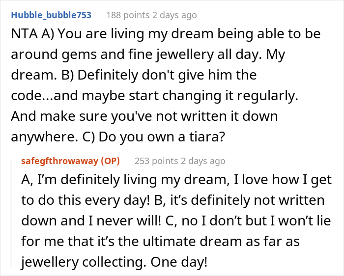 Woman Won't Give Her Boyfriend The Code To Her Gem-Filled Safe, Asks If She's In The Wrong Here After He Gets Mad