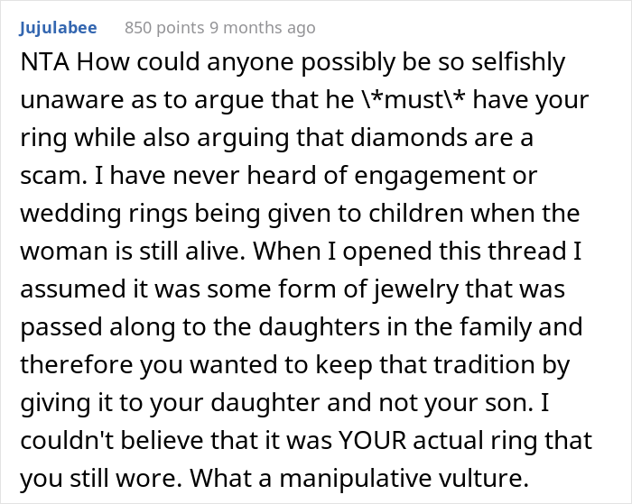 Mother Is Called 'Materialistic' After Refusing To Pass On Her Engagement Ring As An Heirloom Mother Is Called 'Materialistic' After Refusing To Pass On Her Engagement Ring As An Heirloom