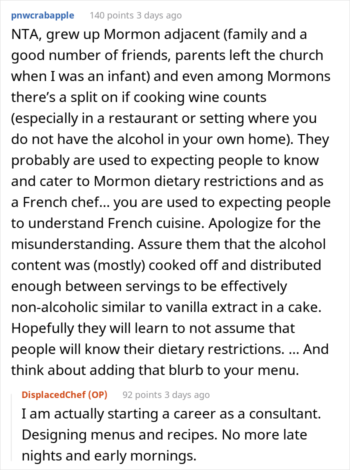 New Neighbor Gets Blasted By Mormon Guests After Dinner As They Discovered That The Sauce He Made Contained Red Wine