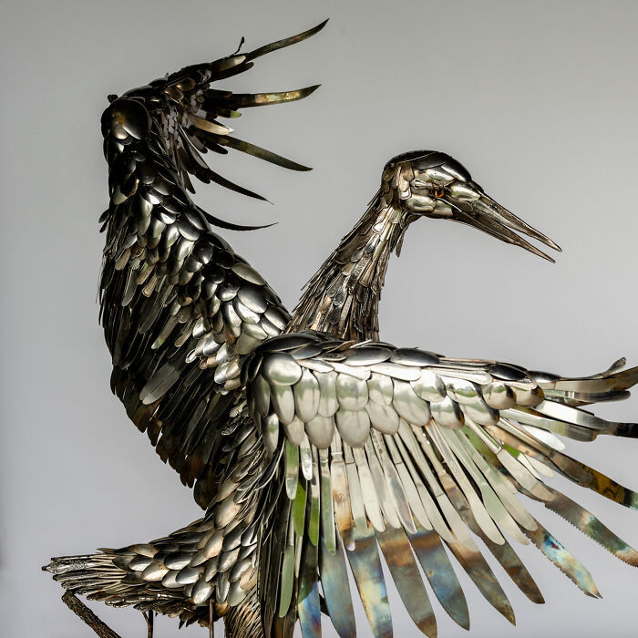 I Made A Life-Size Crane Sculpture Out Of Used Cutlery!