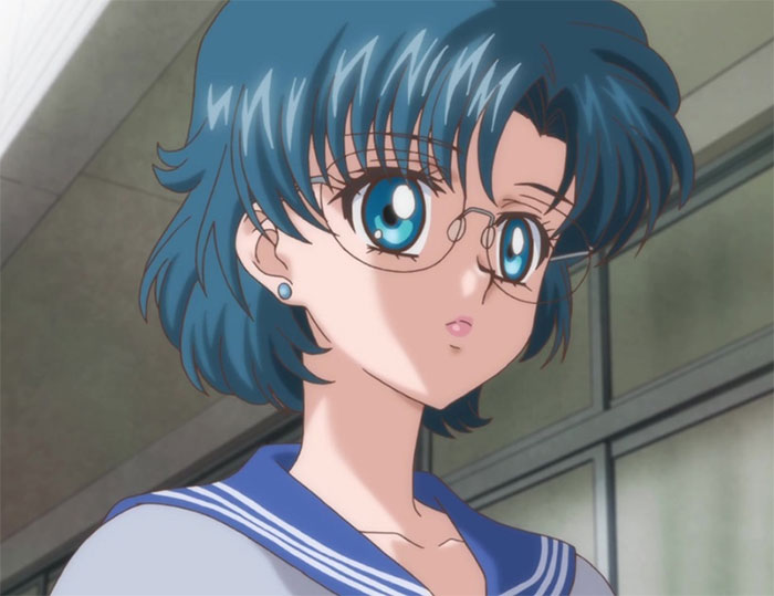 Blue-haired female anime character with glasses in a sailor uniform, representing favorite female anime characters.