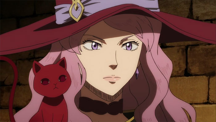 Female anime character with a red cat on her shoulder, wearing a large hat, featuring in fans' favorites list.