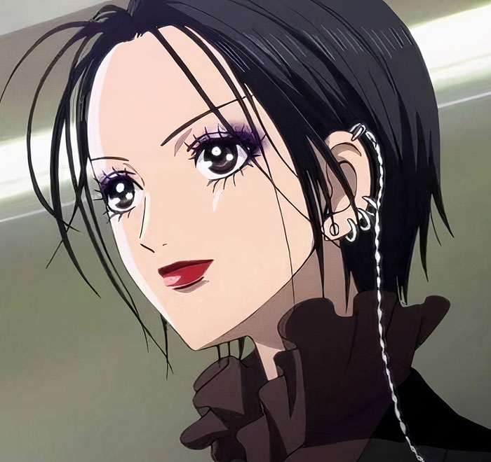 Female anime character with short black hair, wearing earrings and a black outfit, showcasing fan-favorite style.