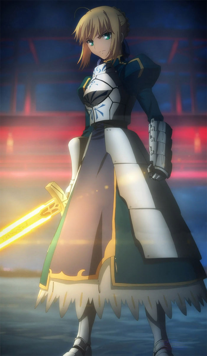 Female anime character in armor holding a glowing sword, showcasing a favorite among fans.