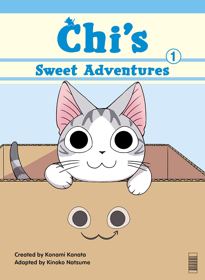 Anime for kids: Chi’s Sweet Adventures cover with a cartoon cat in a box.