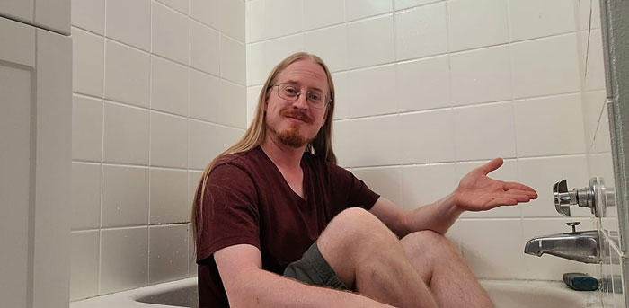 The "Bath Tub" Of The Airbnb I'm Staying In. For Reference, I'm Only 5'9"