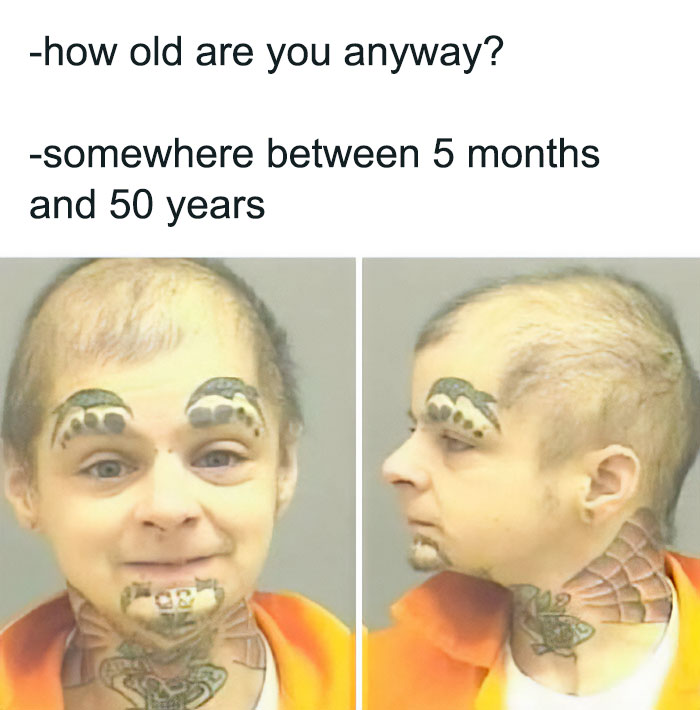 Person with unusual tattoos on face and neck, illustrating badly done tattoos.