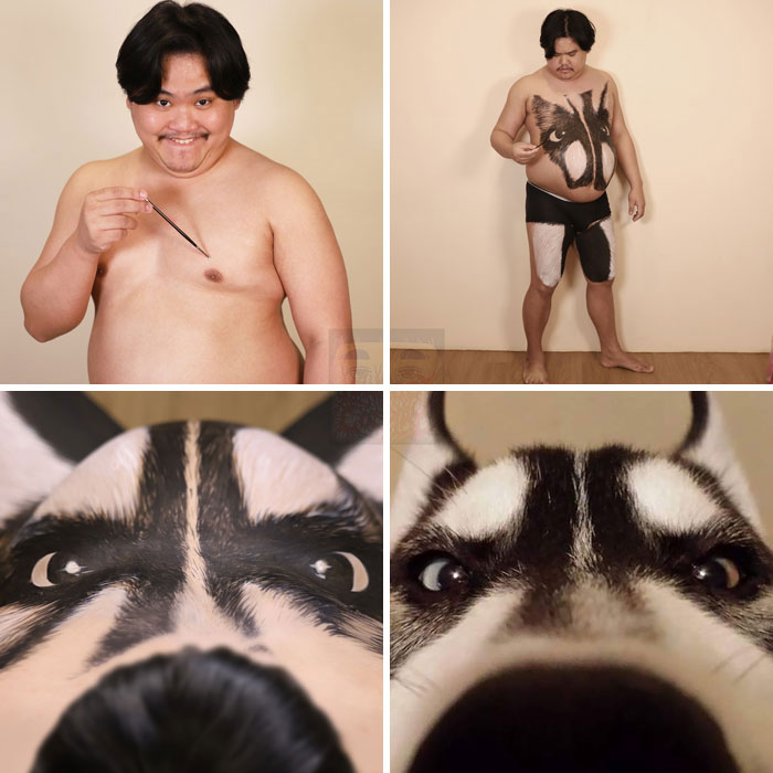 Man cosplay husky dog