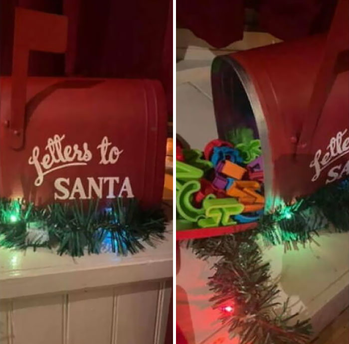 Told Abby This Is Where She Can Put Her Letters For Santa. So She Gathered Her Toy Letters And Put Them In For Santa