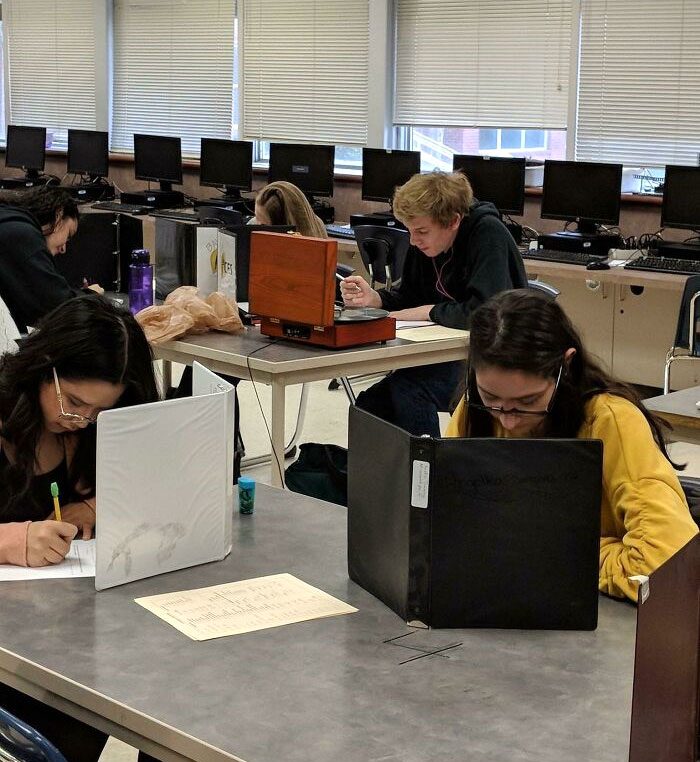 Students Are Taking Their Physics Midterm Exam Today. I Said No Cell Phones, Not Even For Music Since They Could Be Used To Cheat. This Student Brought In A Record Player