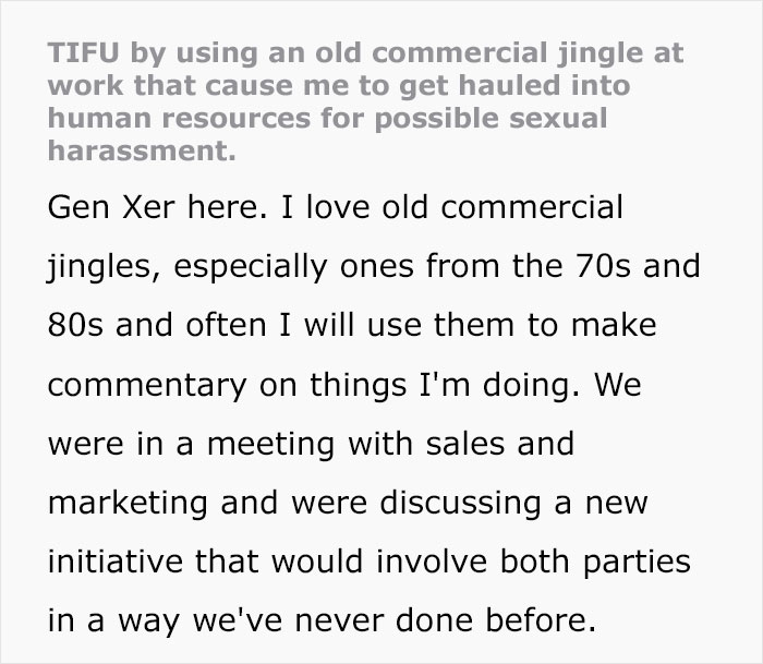 Gen Xer Shares How He Was Accused Of 'Sexual Harassment' For Using ‘80s Reference That His Gen Z Colleague Didn't Understand Gen Xer Shares How He Was Accused Of 'Sexual Harassment' For Using ‘80s Reference That His Gen Z Colleague Didn't Understand