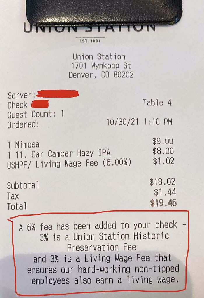 I Got Charged A 3% “Living Wage” Fee So That Employees Earn A Living Wage Instead Of The Bar Paying Them