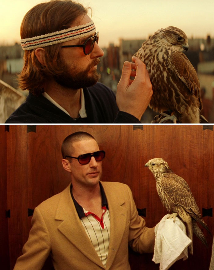 Two men from popular films holding hawks, illustrating Easter eggs and hidden details in movies shared by a film group.