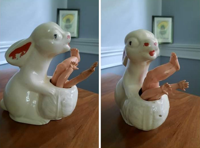 I Picked Up This Guy At A Vintage Market. Yep, It Included The Doll Parts. He Was Labeled As "Creepy Vintage Bunny"