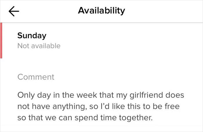 Employer Denied Me One Recurring Day Off Per Week That Coincides With My Girlfriend’s One Recurring Day Off