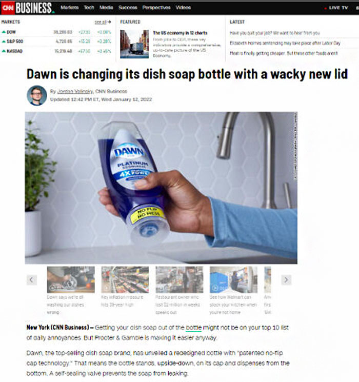 Dawn Is Trying To Distract You With Their "Wacky New Lid". I Also Like How The Dude's Thumb Conveniently Covers The Number Of Ounces This New Bottle Contains