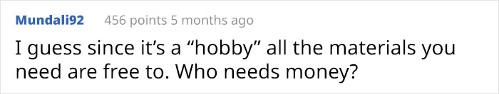 Comment from Reddit user about tattoo costs questioning the need for money.