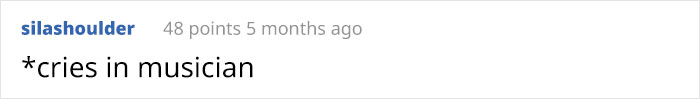 Reddit comment by silashoulder reads "*cries in musician*", related to tattoo cost discussion.