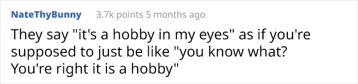 Text from an online discussion where a user shares their perspective on tattooing as a hobby.