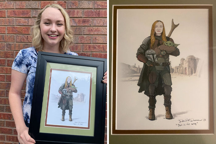Para mi cumpleaños de este año, mi papá le encargó a uno de los artistas de storyboard de The Mandalorian (a quien conoce de la preparatoria) que me dibujara como The Mandalorian