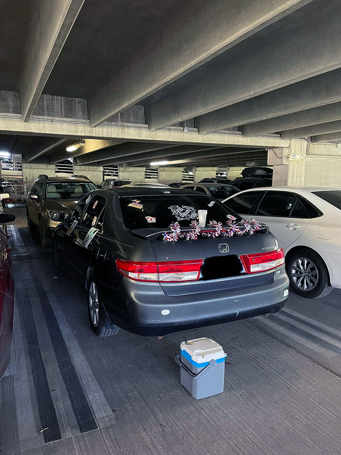 I Attended My Class For My Undergraduate Degree Today. My Parents Found My Car In The Garage. They Decorated It, Brought Champagne, And Waited To Surprise Me