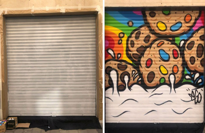 My Wife And I Opened A Cookie Café In Spain And Just Had Our Door Grate Spray-Painted