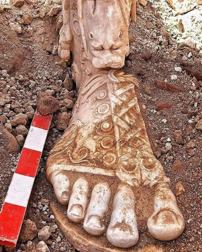 Lower Part Of A Leg And Foot With Sandal Of The Over Life Size Statue Of Roman Emperor Marcus Aurelius(Reign 161-180 A.d.) Found At Sagalassos,turkey In 2008