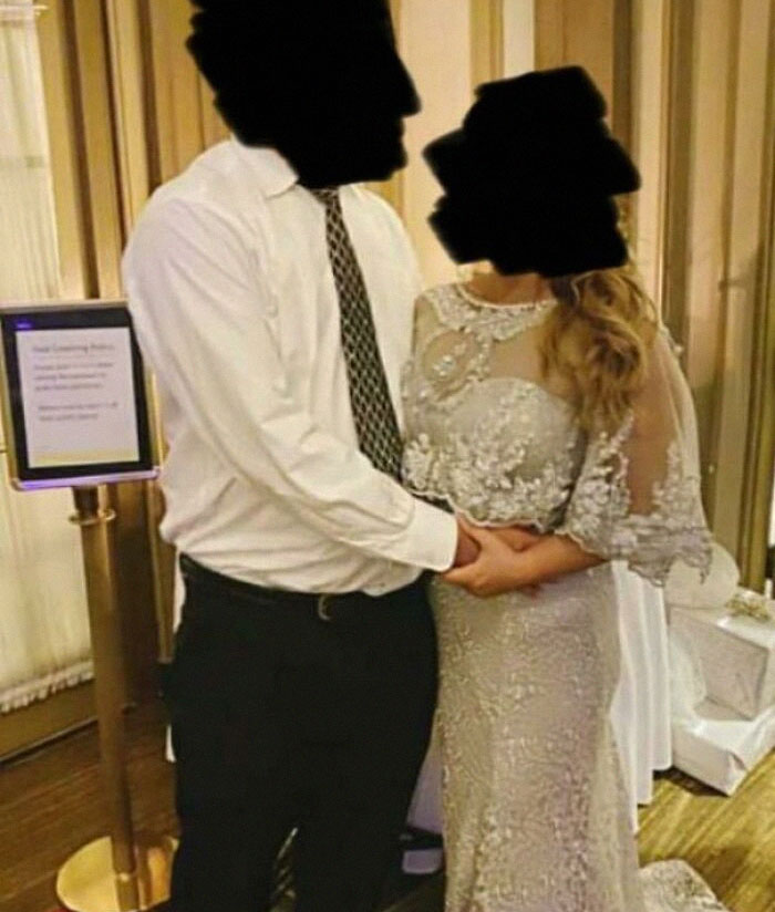 Thought This Was The Bride And Groom At First - Nope. Father And Stepmother Of The Bride, Wearing A White-Ish, Beaded Gown With A Train