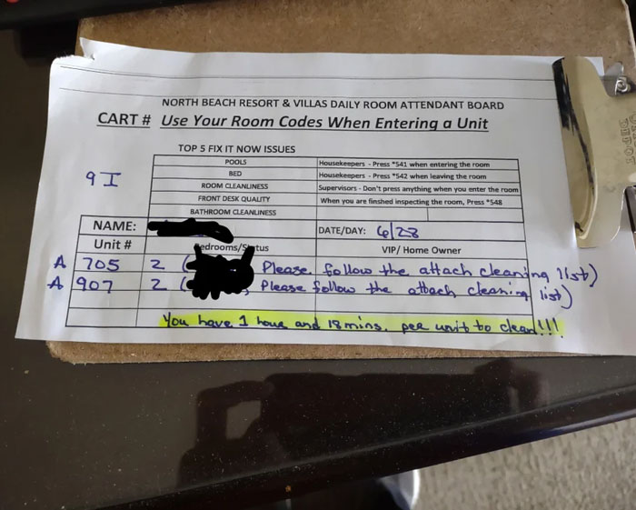 Housekeeper Getting $12/Hour Receives A Checklist With 85 Tasks She Has To Complete In An Hour To Not Get Fired