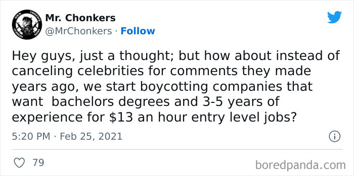 Anti-work tweet about boycotting companies with unrealistic job requirements and low pay for entry-level positions.