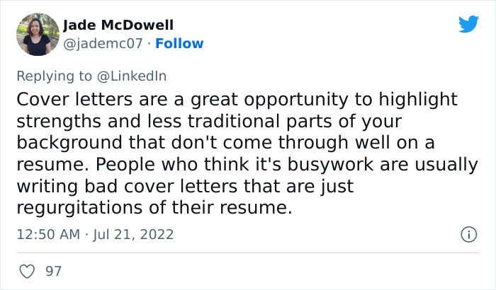 LinkedIn Dissed ‘Little Miss’ For Not Applying If There Is A Cover Letter Requirement And Twitter Users Respond - 13