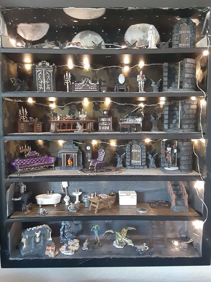 My Brother Got Me Into Painting Miniatures So I Spent Three Months Creating This. It's A Gothic Manor, Complete With A Caretaker And A Dungeon