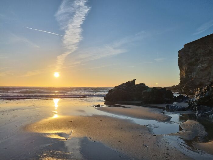 Sunset At The Beach In Porthtowan, Cornwall. Obviously The Sun's On Fire.
