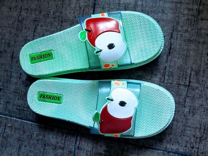 Apple Green Slippers. I Didn't Need New Slippers, But I Thought These Were Funny