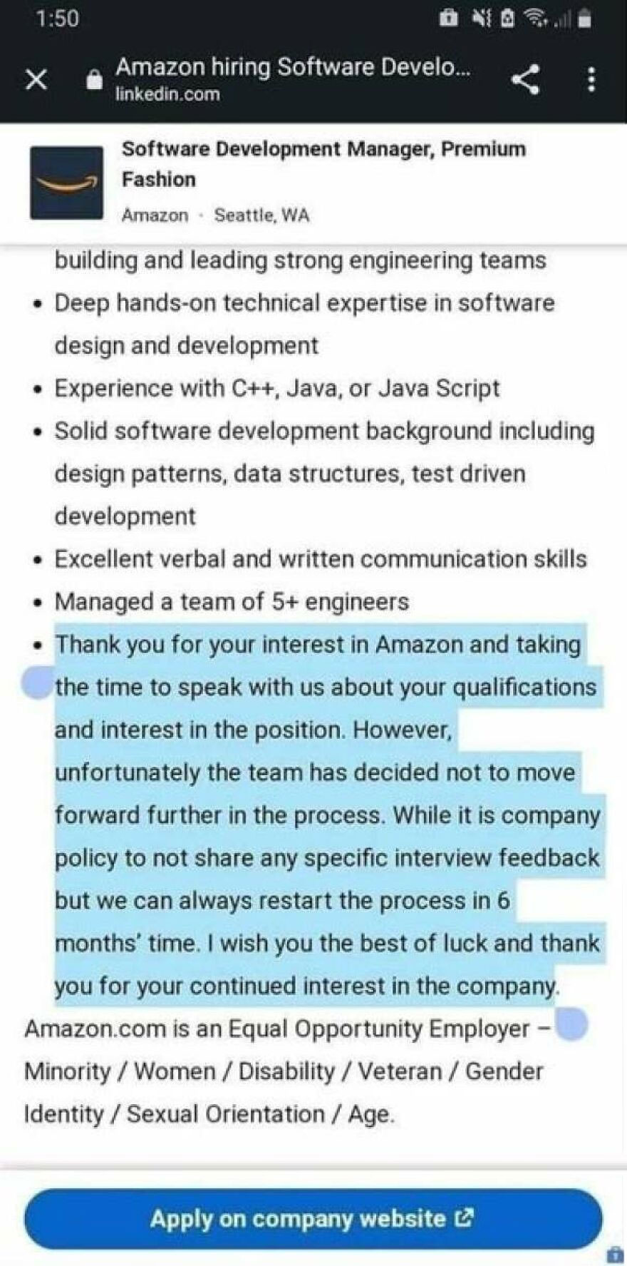 Amazon Rejects You Before You Even Apply